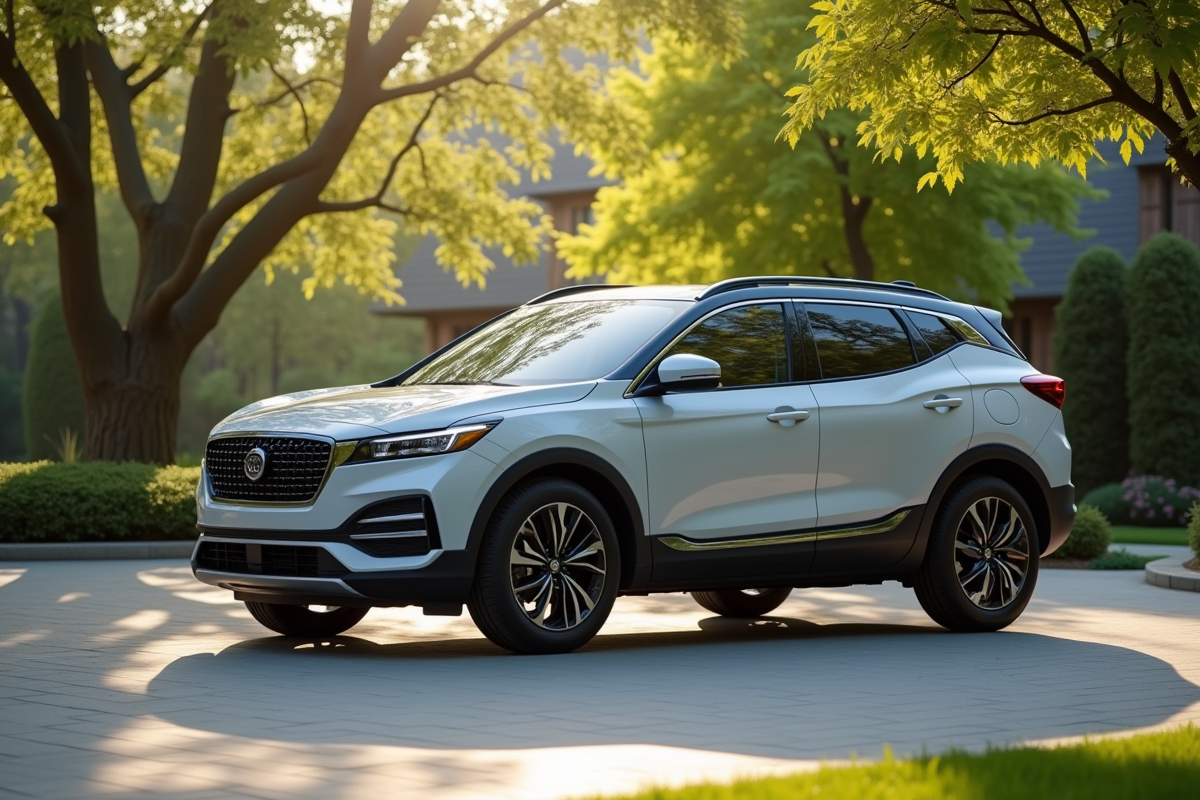 SUV compact moderne stationne sur une allée propre en banlieue