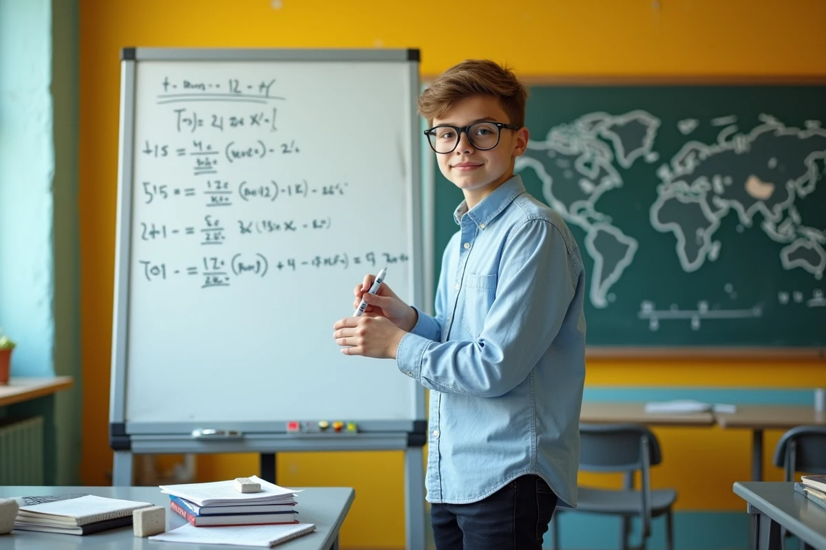 Adolescent expliquant la conversion tonnes en kilogrammes en classe