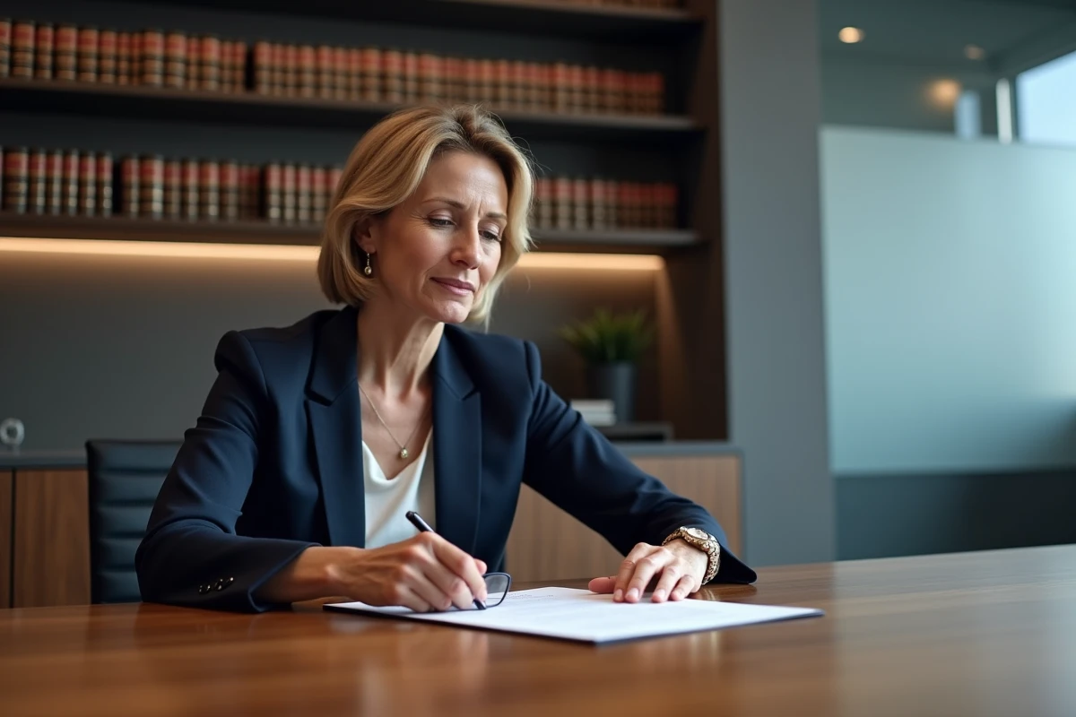 Avocate en droit des contrats examinant une lettre d'intention dans un cabinet juridique parisien, illustrant l'article 1112-1 du Code civil sur les négociations précontractuelles