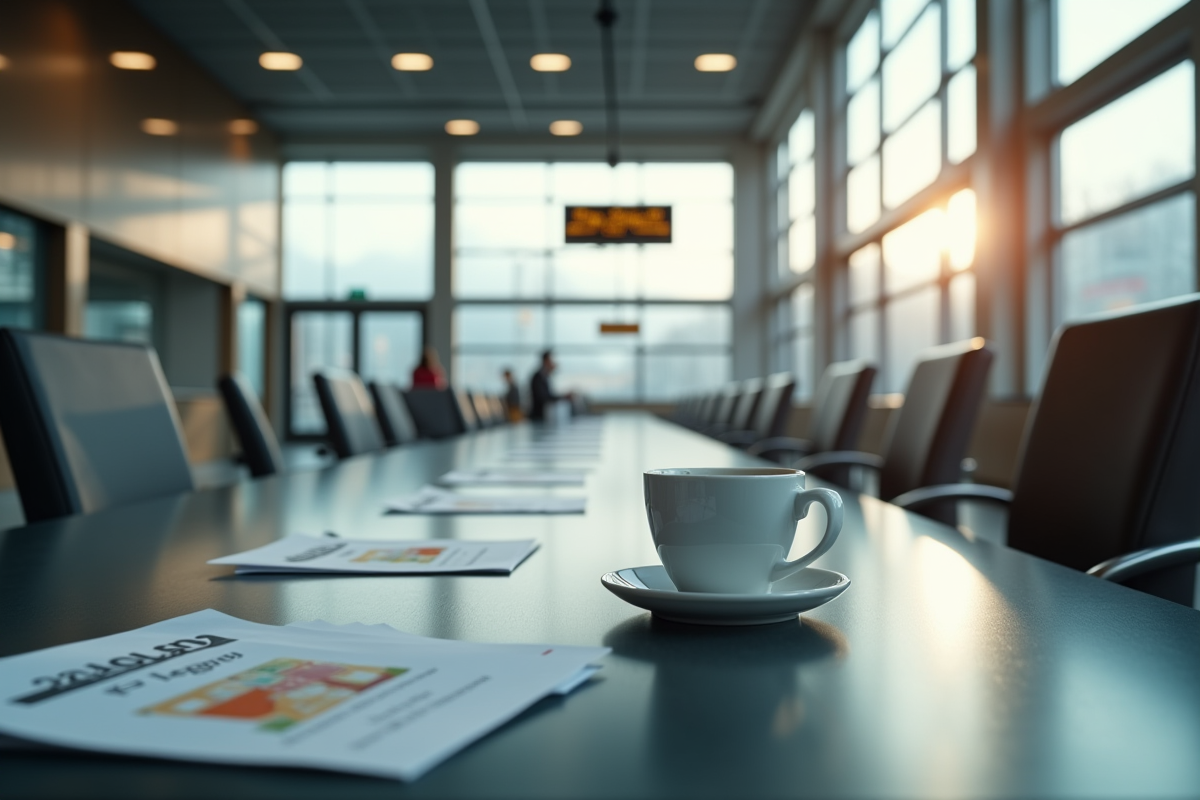 Bureau de recrutement vide dans une gare lumineuse