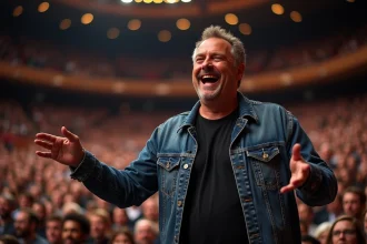 Comedien français en pleine scène lors d'un spectacle à Bercy