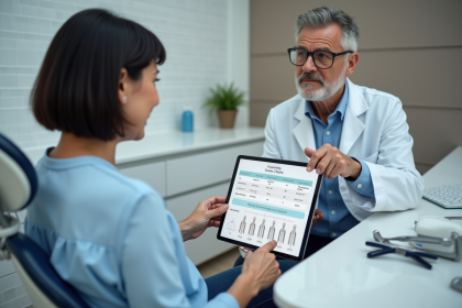 Femme discutant avec un dentiste dans une clinique moderne