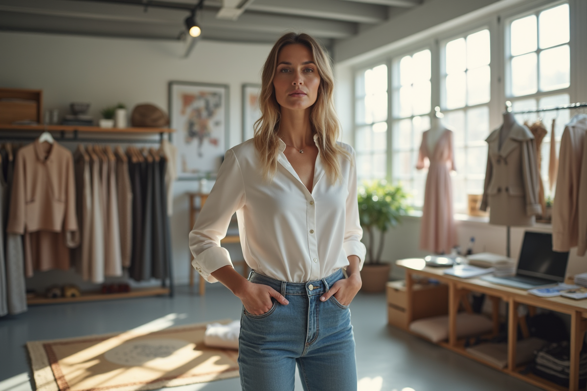 Créateur de mode confiant dans un studio lumineux