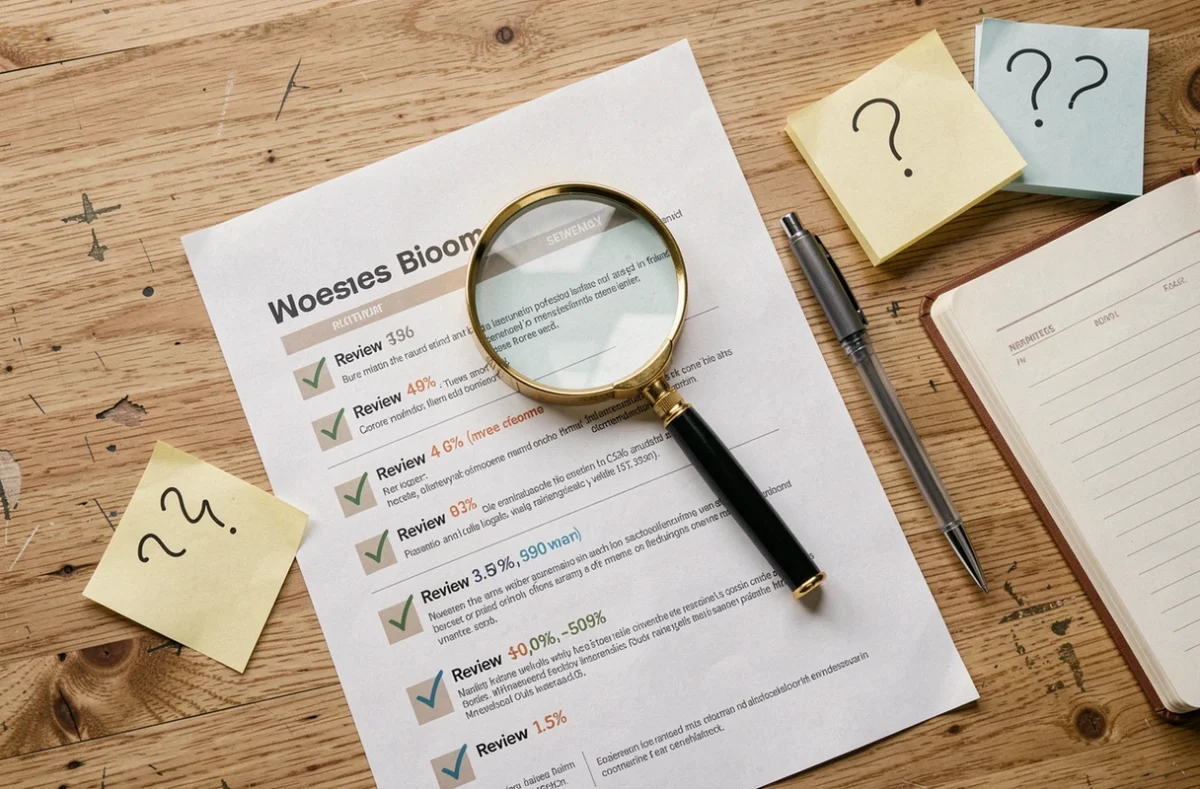 Documents d'analyse et loupe sur un bureau représentant la vérification d'un site potentiellement frauduleux