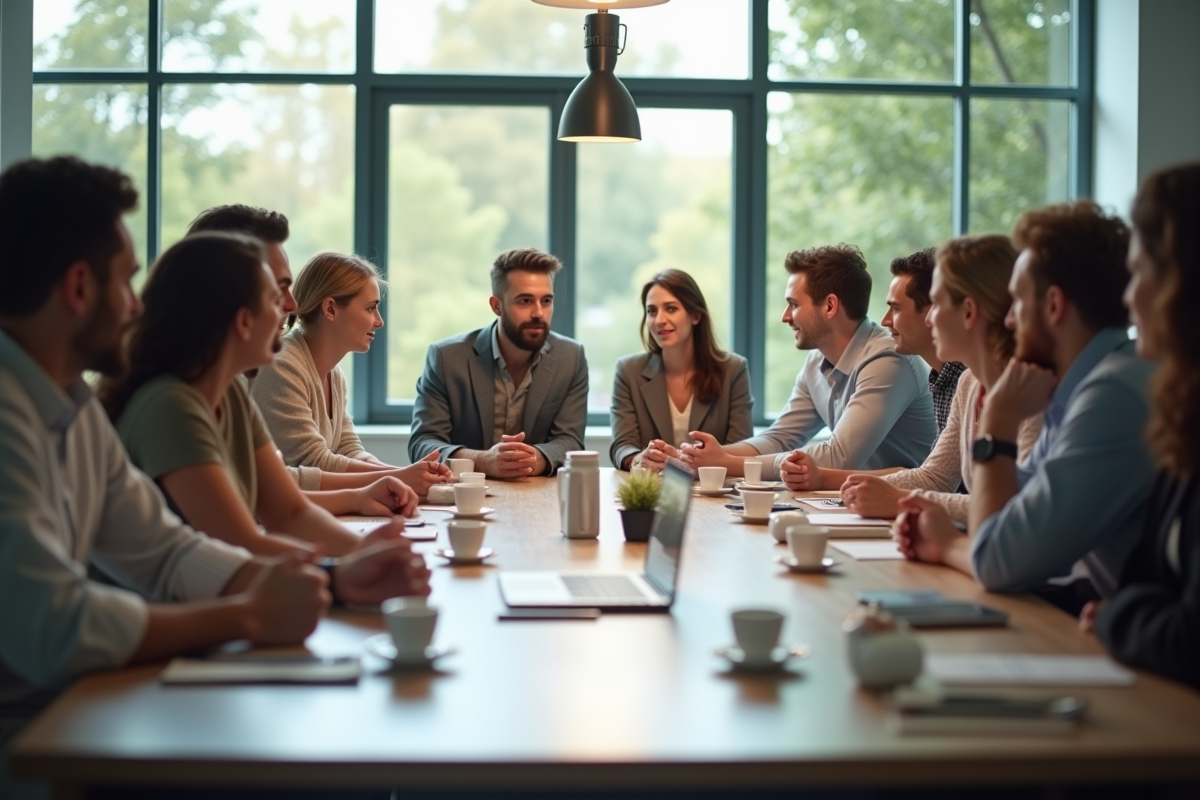 Groupe de personnes dans un espace de travail moderne et lumineux
