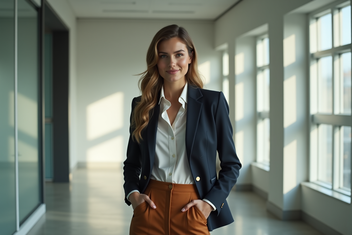 Femme confiante dans un bureau moderne et lumineux