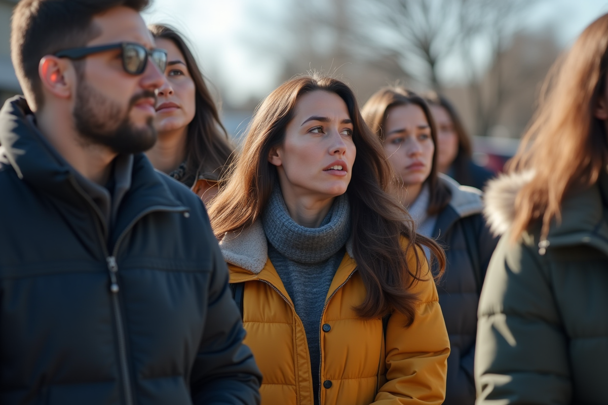Groupe de personnes en file devant un centre d