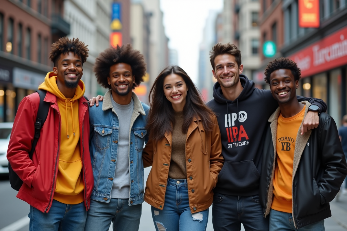 Groupe de jeunes en streetwear dans la ville dynamique