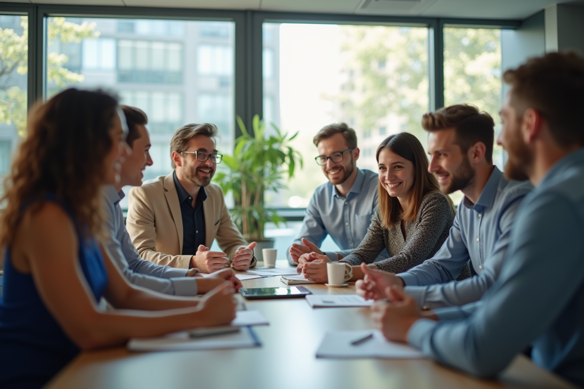 Groupe de professionnels en réunion dans un bureau moderne