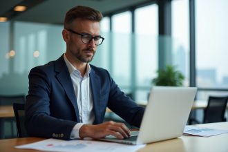 Homme d'affaires en costume dans un bureau moderne