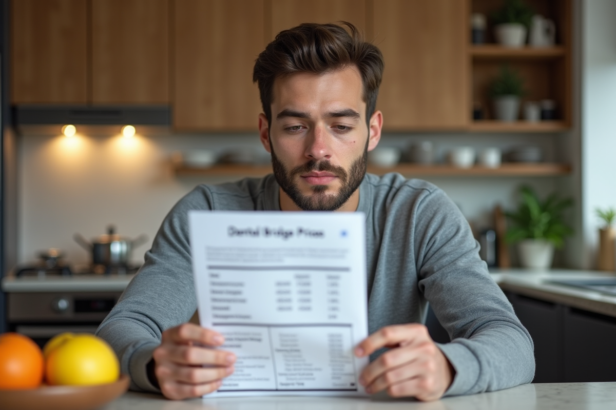 Jeune homme étudiant un devis de prix dentaires à la maison