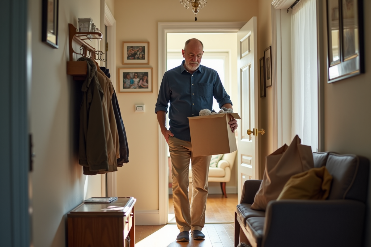 Homme triant des objets dans l