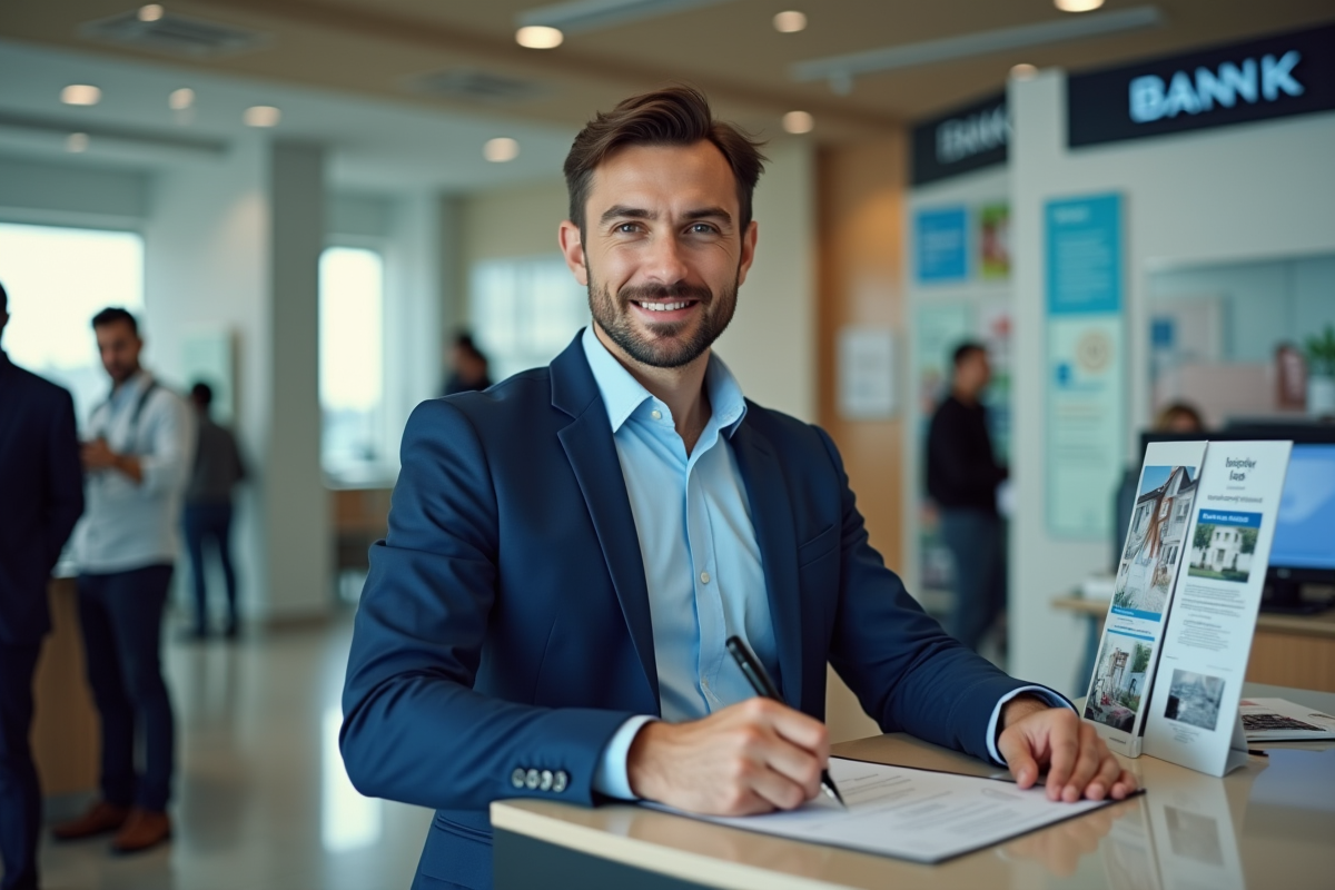 Jeune professionnel signe un document à la banque