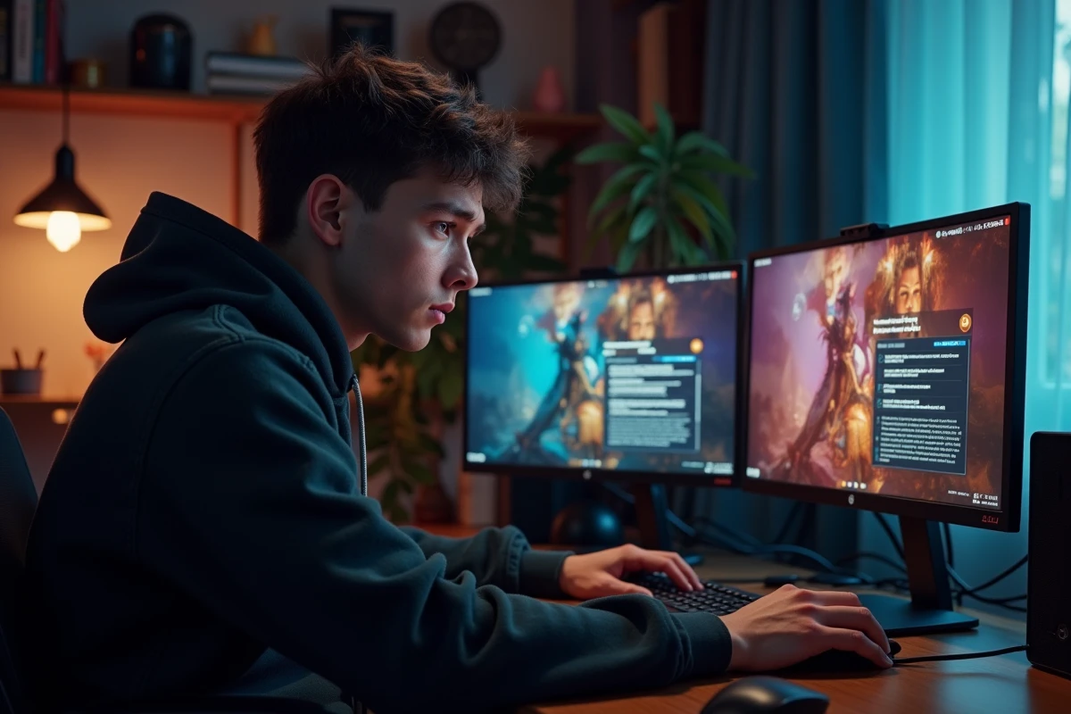 Joueur adulte frustré face à un bug d'écran de connexion sur un jeu MMORPG en ligne