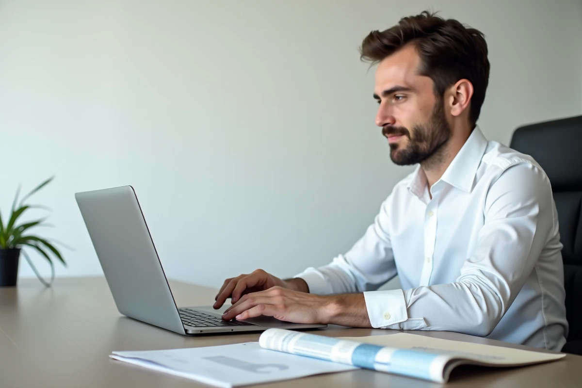 Homme utilisant un ordinateur portable pour rédiger un modèle de lettre de résiliation d'abonnement magazine
