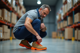 Ouvrier en tenue de sécurité dans un entrepôt industriel