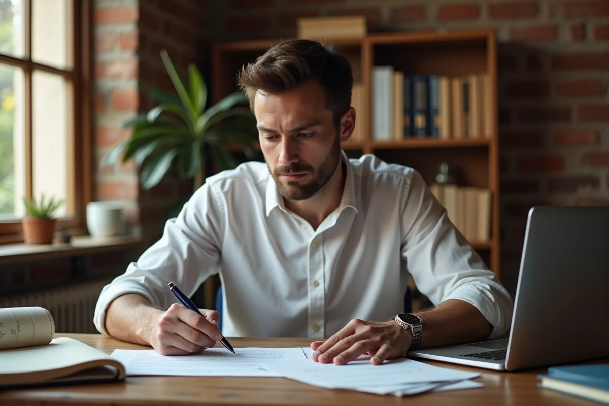 Juriste rédigeant une lettre d'intention à son bureau en appliquant les obligations d'information précontractuelle définies par l'article 1112-1 du Code civil français