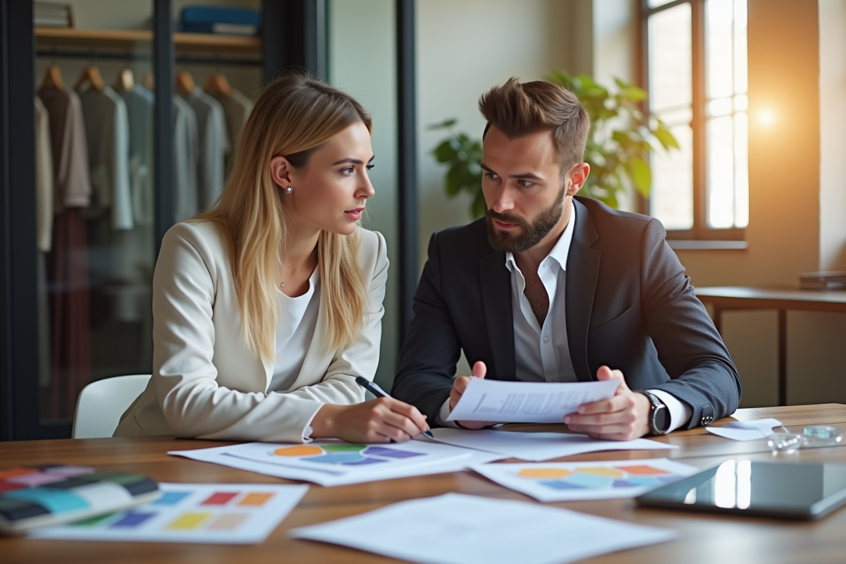 Discussion entre designers mode sur salaire et échantillons
