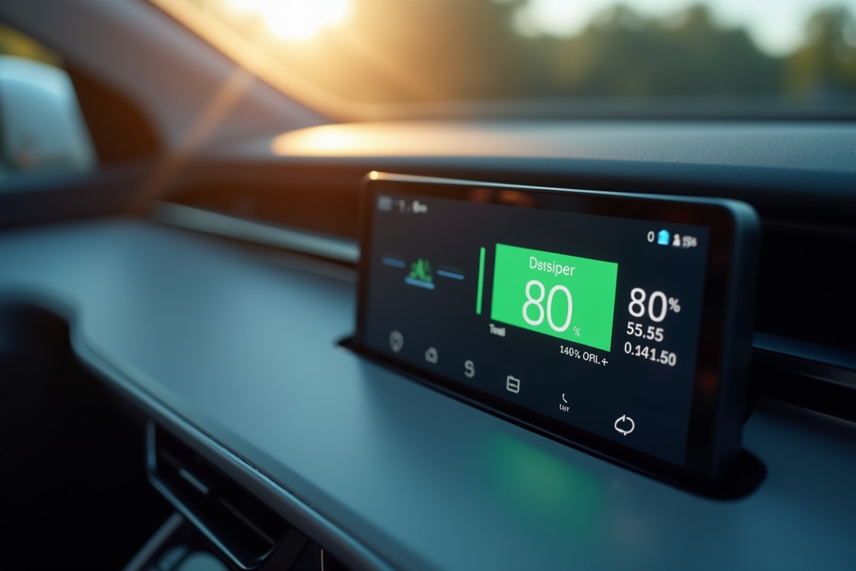 Tableau de bord d'une voiture électrique avec batterie à 80 pour cent