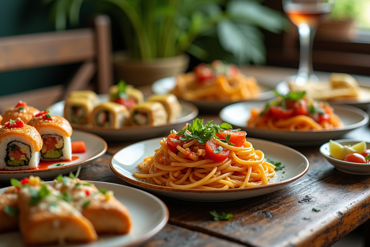 Table élégante avec plats du monde entier