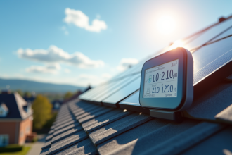 Toit avec panneaux solaires et moniteur d energie domestique