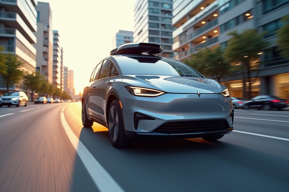 Voiture autonome en déplacement en ville avec capteurs LIDAR