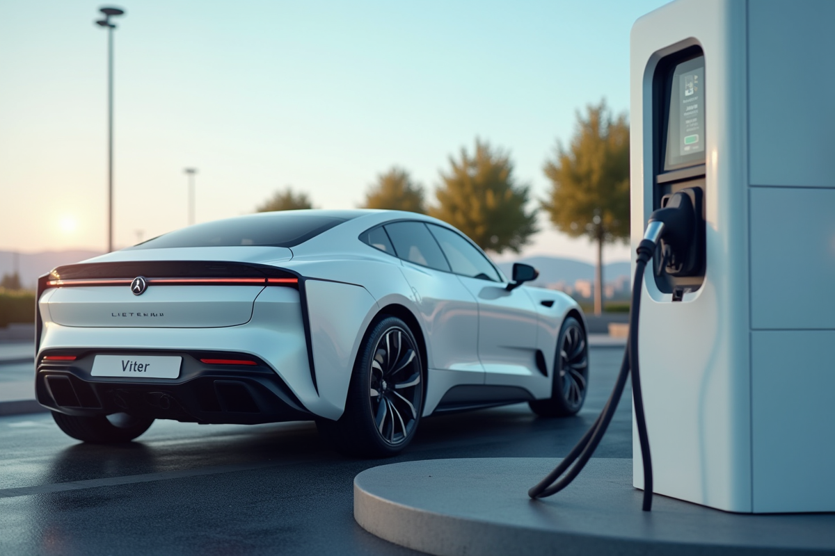 Voiture moderne à hydrogene à la station de recharge