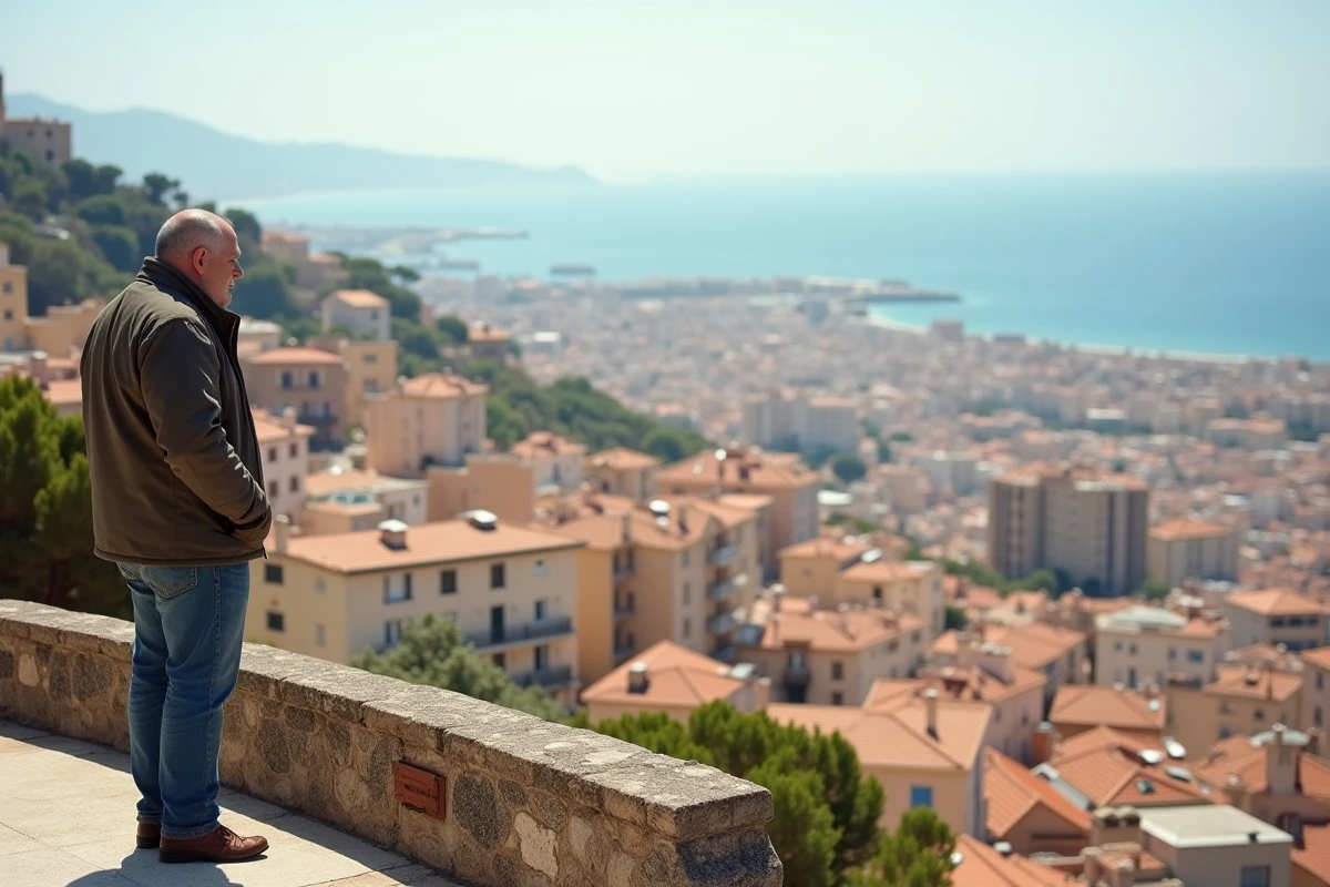 Vue panoramique en hauteur sur les quartiers résidentiels de Marseille avec vue sur la mer Méditerranée